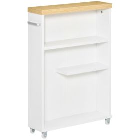 Slim Bathroom Storage Cabinet Rolling Wheels Shelves Toilet Paper Holder White