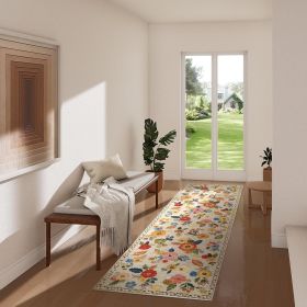 Washable Small Entryway Area Rugs: 2'x3' Floral Rug Non Slip Door Mat Indoor Entrance Stain Resistance Low Pile Throw Rugs for Inside Front Door