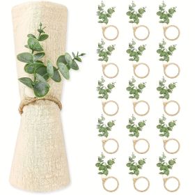 Set of 20 Eucalyptus Leaf Napkin Rings | Boho Style Wood Bead Farmhouse Napkin Holder for Weddings, Party, Spring, Summer, Holiday Table Decorati