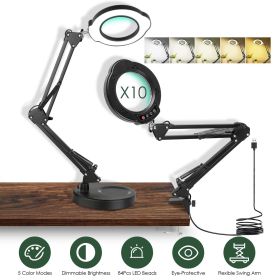 10X Magnifying Glass with Light And Stand Real Glass Lens Magnifying Desk Lamp