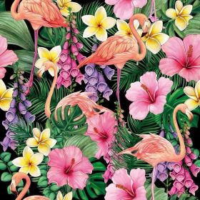 Dark Black Tropical Plants Green Leaf Pink Florals Flamingo Peel and Stick Wallpaper Wall Decor Self Adhesive Wall Paper Stick on Easy Peel Off C
