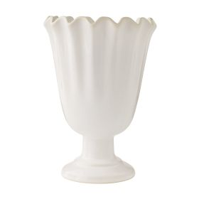 Stoneware Scalloped Vase, Cream, 9"