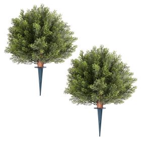 VEVOR Artificial Topiary Cypress Trees with Ground Spike, 16 inch 2 Set Faux Shrubs & Bushes Potted Plants