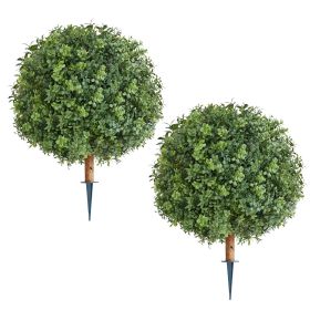 VEVOR Artificial Topiary Boxwood Trees with Ground Spike, 22 inch 2 Set Faux Shrubs & Bushes Potted Plants