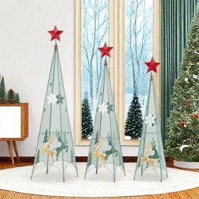 3/3.5/4 Feet Set of 3 Tower Shaped Christmas Trees with Removable Star Toppers