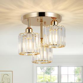Modern Semi Flush Mount Ceiling Light,3-Light Crystal Close To Ceiling Light Fixtures,Golden Kitchen (Option: Golden)