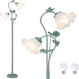 Flower Floor Lamp For Living Room, Vintage Floor Lamp With 2 LED 5W Blubs, Foot Switch, Green Standing Lamp With Acrylic Shade, Unique Floral Tal (Option: defaulttitle)