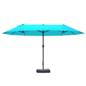 Patio Umbrella, 15 Steel Rectangular Outdoor Double Sided Market Umbrella With Base, Sun Protection & Easy Crank, Blue (Option: Blue)
