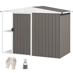 8 X 4ft Outdoor Garden Shed, Metal Shed With Air Vents And Lock For Backyard, Garden, Patio, Warm Gray (Option: Gray)