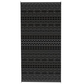 Reversible Outdoor Rug, Waterproof Plastic Straw With Carry Bag, 9 X 18, Black & Gray Geometric Wall (Option: Black)