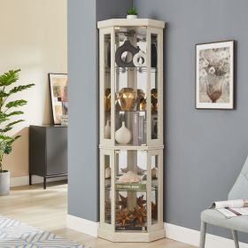 Corner Glass Cabinet Lighted Curio Cabinet Corner Display Case for Living Room, Curio Cabinet, Antique collection, Wine (Material: MDF+glass, Color: Antique White)