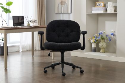 Criss Cross Chair with Flip-Up Armrests, Rolling Cross Legged Office Chair, Comfy Wide-Seat Swivel Chair for Women (Color: Black)