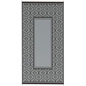 Reversible Outdoor Rug, Waterproof Plastic Straw With Carry Bag, 9 X 18, Black & Gray Gourd Border (Option: Gray)