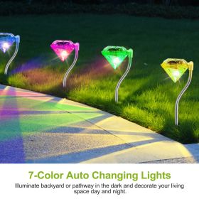 4Pcs Solar Garden Stake Light Outdoor Diamond LED Light 7 Color Changing IP65 Waterproof Pathway Stake Decorative Lamp For Garden Patio Yard Walk (Option: 4PcsSet)